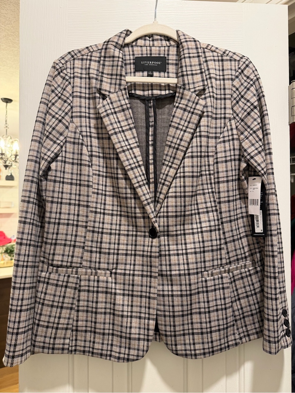 Liverpool Women's Plaid Single-Button Blazer - Beige/Black NWT Size M
